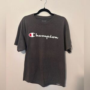 Champion Size L Dark Gray Logo Tee